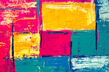 abstract art building blocks of pink yellow green and blue