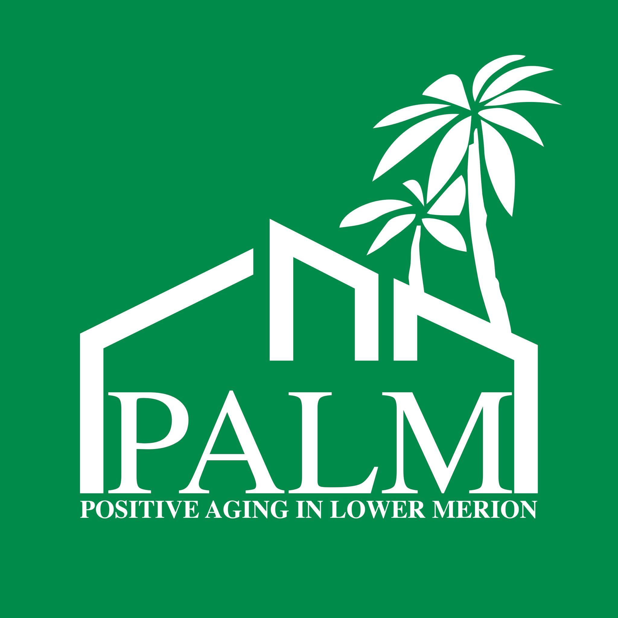 Center for Positive Aging in Lower Merion's logo, with a green background featuring white outlines of a building and palm tree