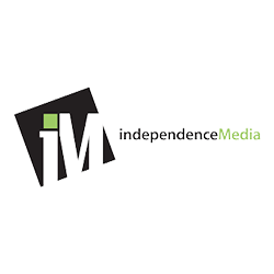 Independence Media Public Foundation logo, featuring the letters 'im' in white and the dot above the 'i' in light green with a black background
