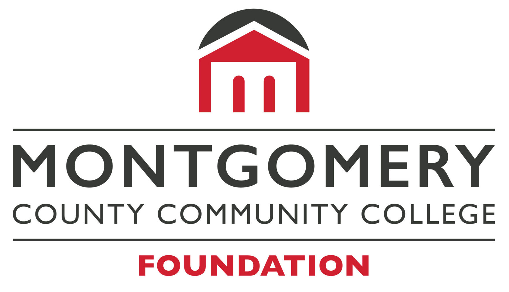 Montgomery County College Community Foundation logo featuring a red and black college building.