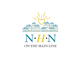 NHN logo featuring turquoise drawn buildings and a sun in the shape of a heart.
