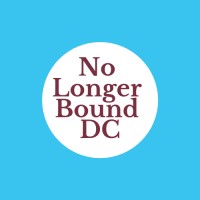 No Longer Bound Development Center Inc. logo featuring the organization's name in dark red lettering in a white circle, against a light blue background.