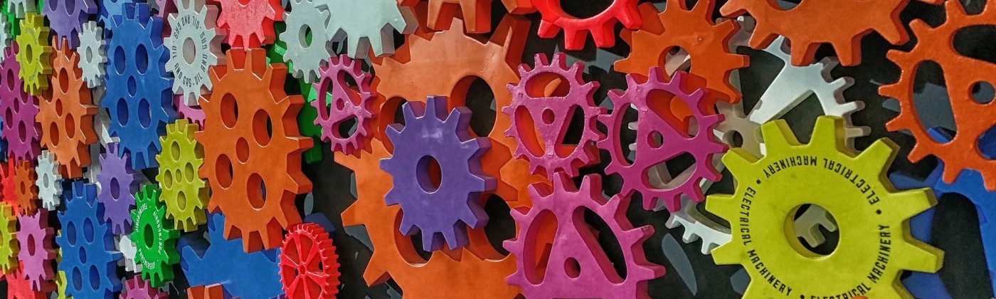 Lots of gears in various bright colors