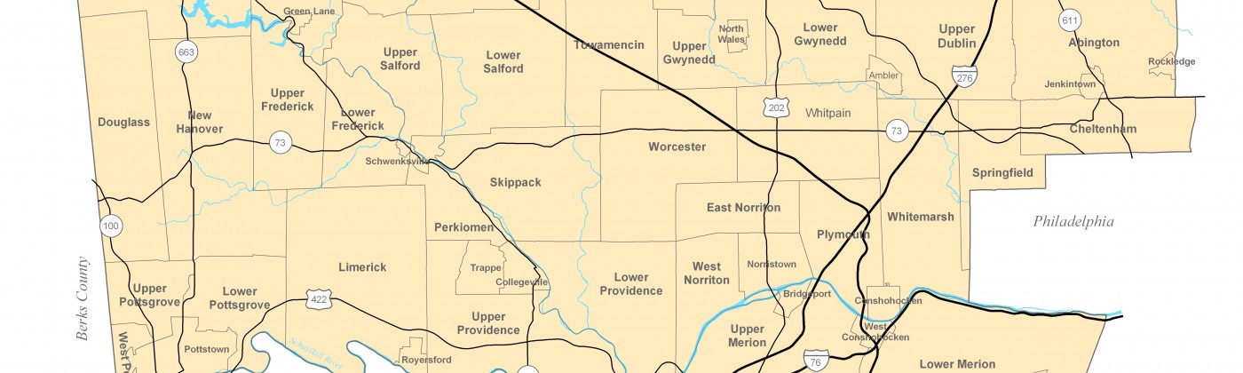 Map of Montgomery County, Pennsylvania.