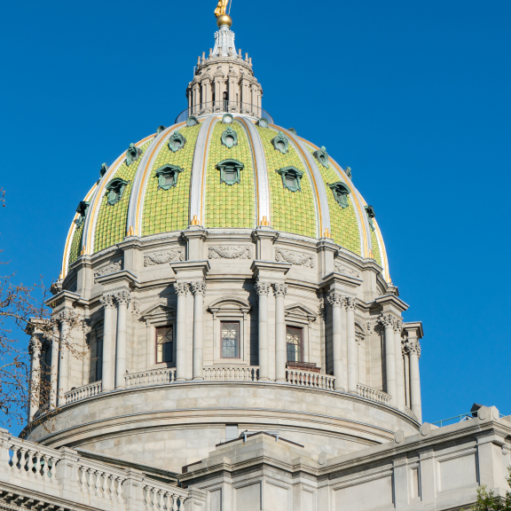 An image of Pennsylvania's state capitol building in Harrisburg. 