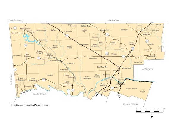 Map of Montgomery County, Pennsylvania.