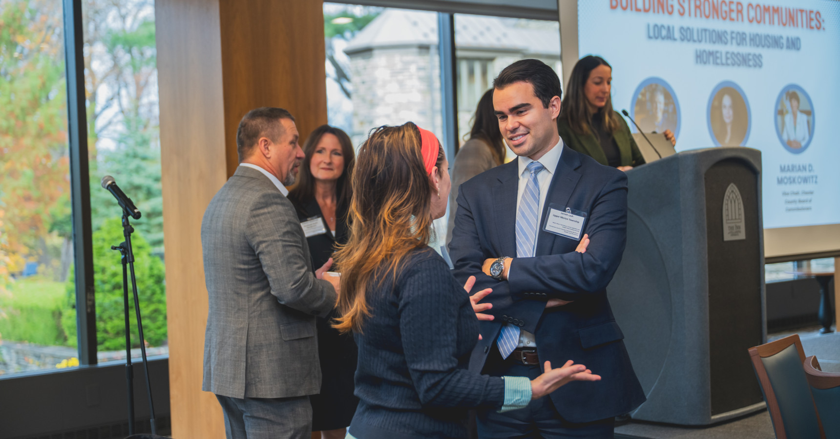A man and a woman talking.