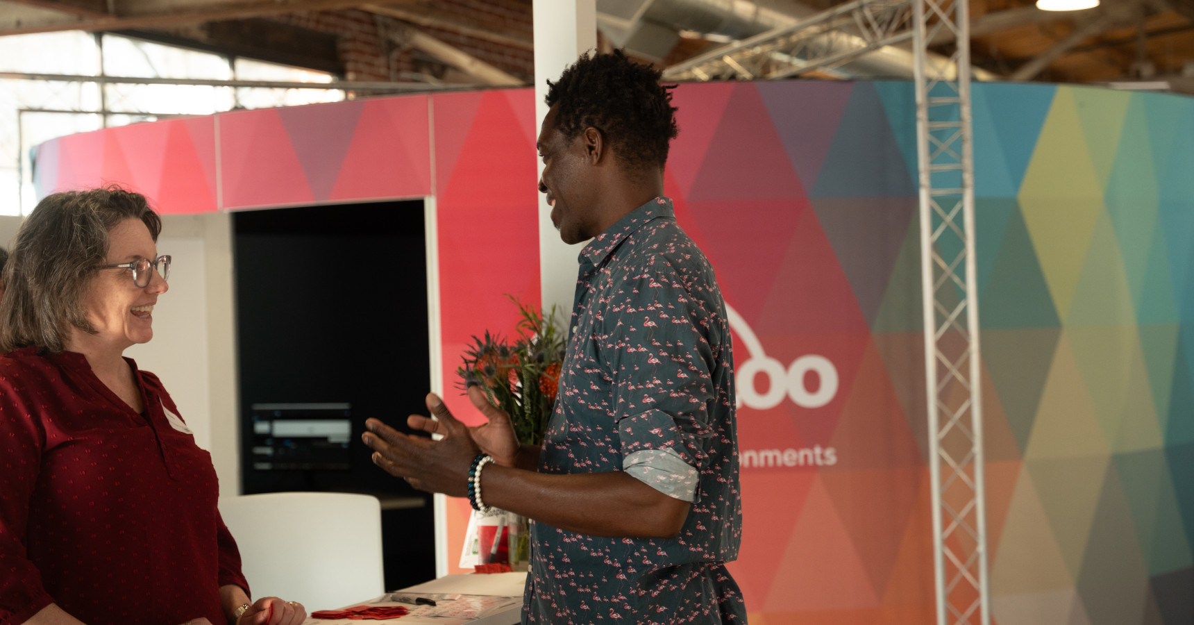 woman talking to man