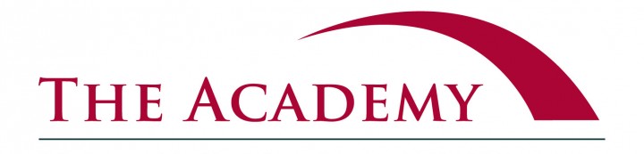 Red logo reading, "The Academy" with a red arch graphic