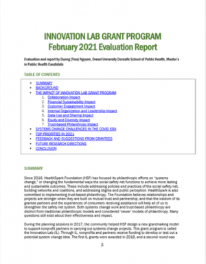 report cover for innovation lab report