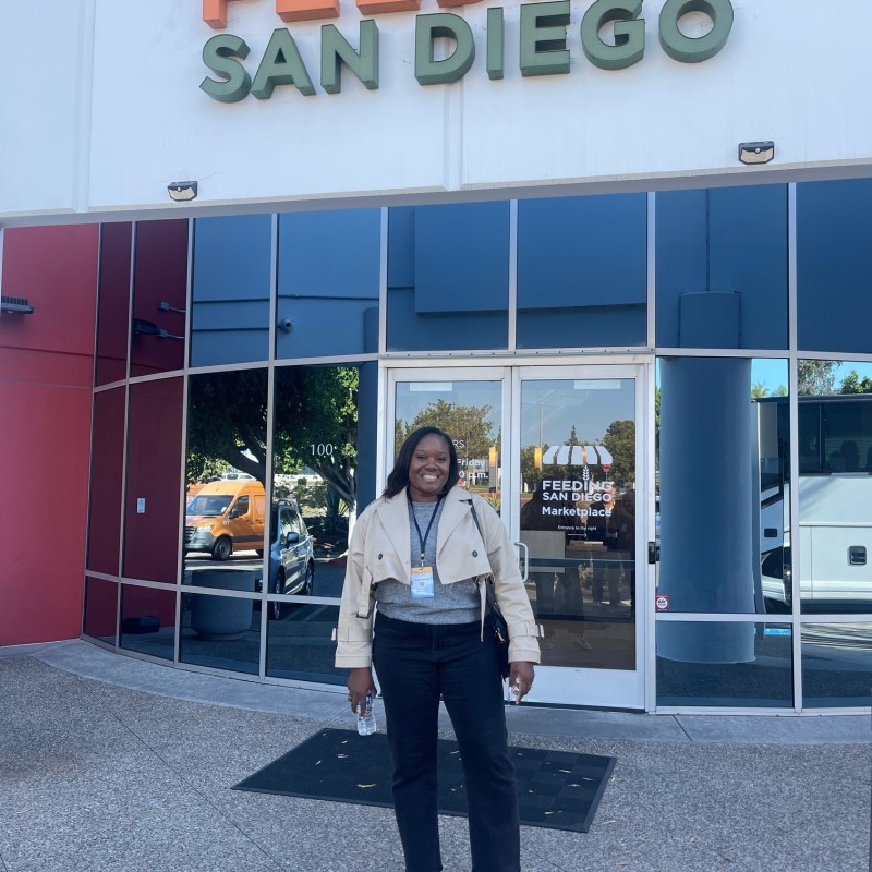 LaToya Williams in front of Feeding San Diego's office.