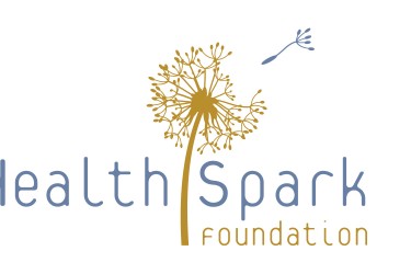 Graphic logo of a dandelion seed head and one seed flying off with the words "HealthSpark Foundation" on the bottom.