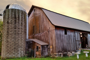 An old barn and silo.