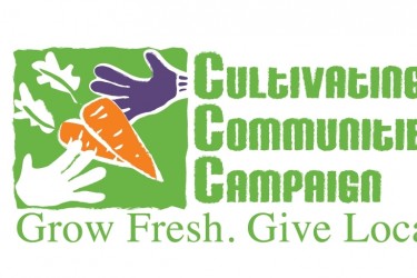 Logo with garden images and the words, "Cultivating Communities Campaign. Grow fresh. Grow local."
