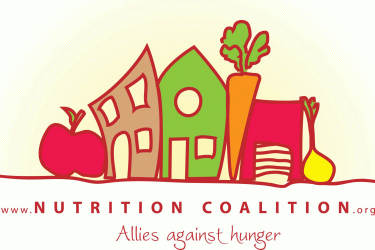 Graphic logo of houses with the words "Nutrition Coalition allies against hunger" underneath.