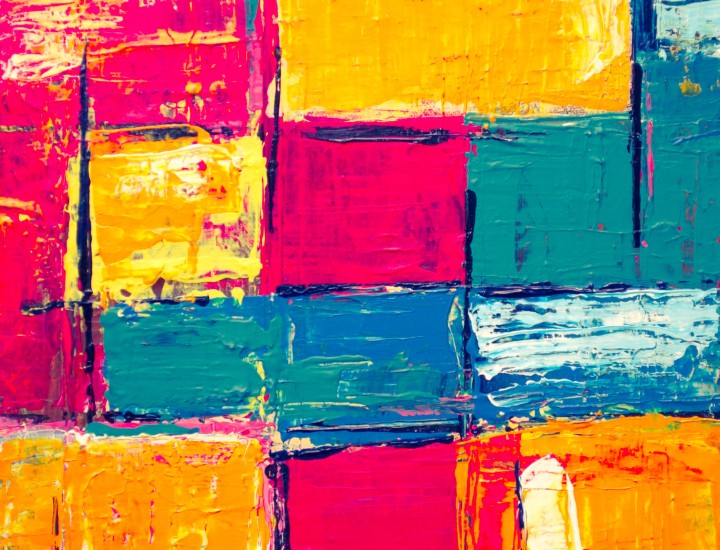 abstract art building blocks of pink yellow green and blue