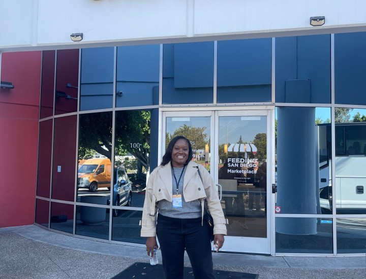 LaToya Williams in front of Feeding San Diego's office.